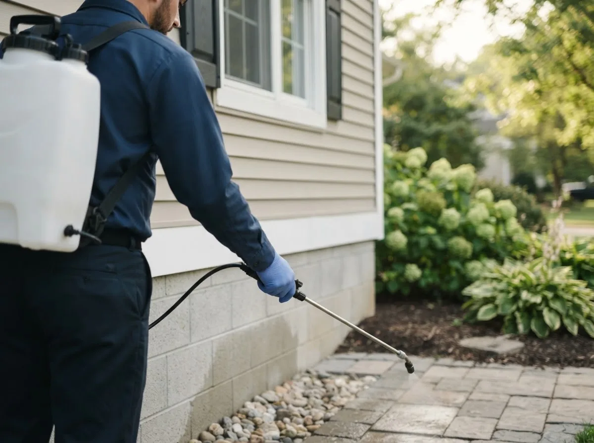 Pest control technician inspecting a home in Luna Pier, MI